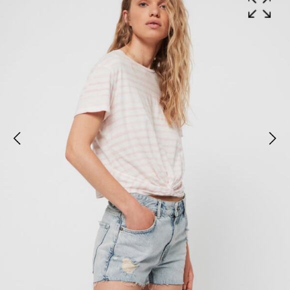 All Saints Blush Pink Painted Stripes Carme Tee NWOT Medium - Picture 11 of 12